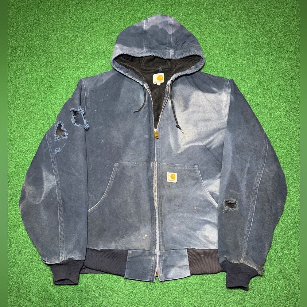 Vintage 90s Carhartt Quick Duck J130 Blue Distressed Faded Grunge Unique Jacket